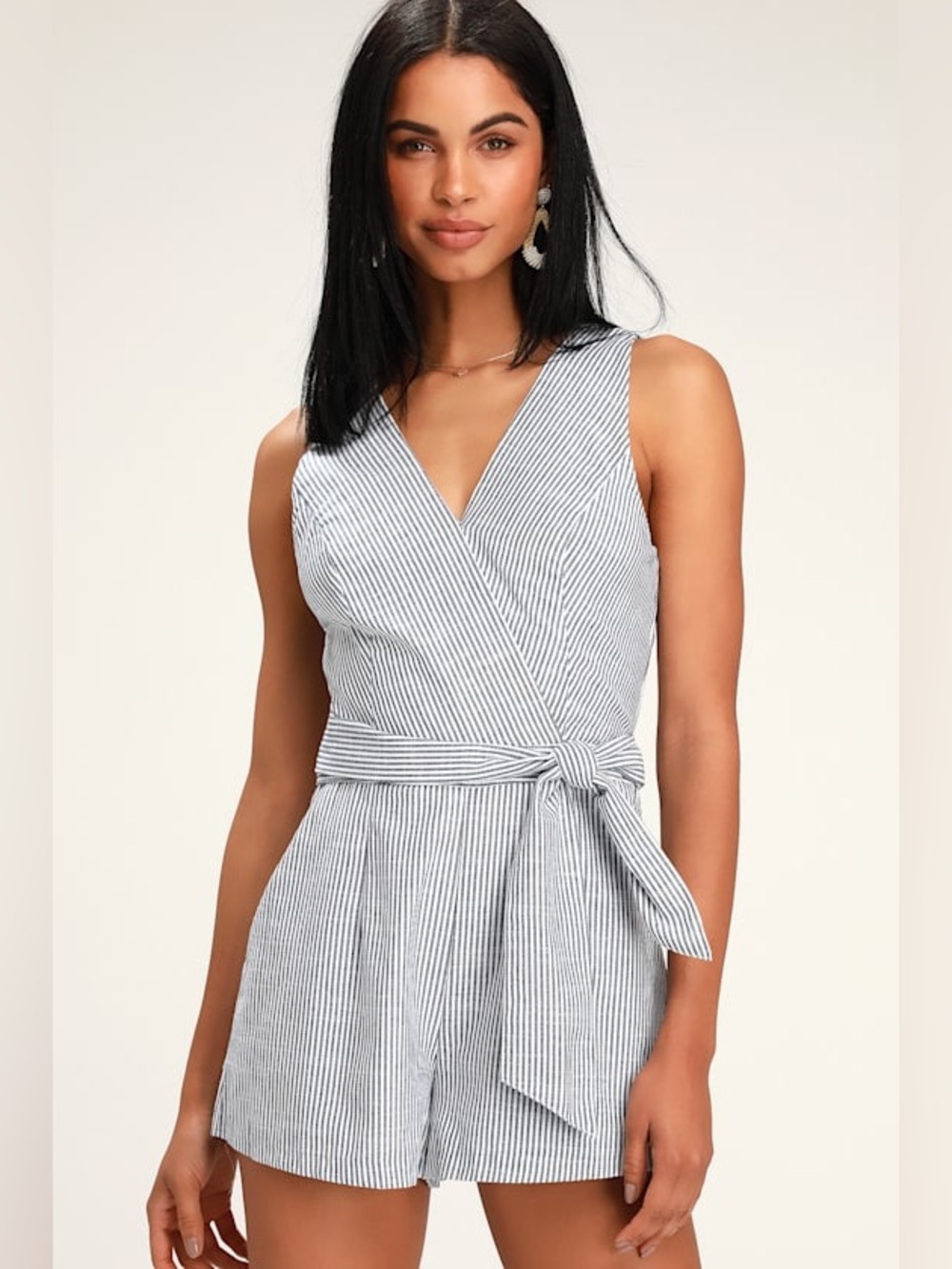 Lulus Sea Ya Later Navy Blue and White Striped Sleeveless Romper New with Tags S